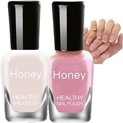 BRANDED 2PCS White Pink Nail Polish Set, French Manicure Nail Varnish, Quick Dry Long L