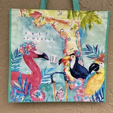 NEW Lot Of 3 Flamingo Florida Gulf of Mexico Reusable Shopping Bag 19 X 18 X 6