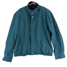 VINTAGE Members Only Jacket Mens XL Green Stand Collar Full Zip Bomber Insulated