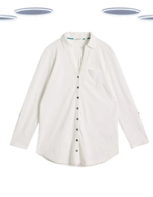 Ex White Stuff Women's Shirt - Long Sleeve Longline Embroidered (Slight Defect)
