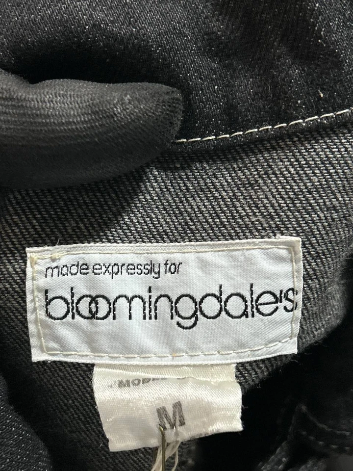 Chaqueta De Colección Bloomingdale's Para Mujer Mediana Negra Algodón Denim Cremallera Completa * Foto 3 de 4