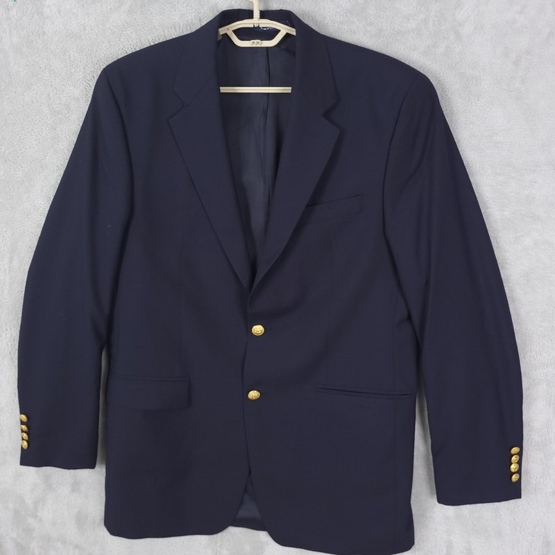 Chaps Ralph Lauren Blazer 100% Wool Gold Button Mens 40 L Sport Coat Jacket Blue