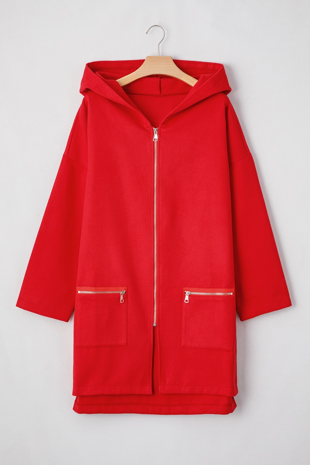 Women's Red Hooded Coat S Casual Zip Up Longline Hoodie Jacket UK Size 8 image 4