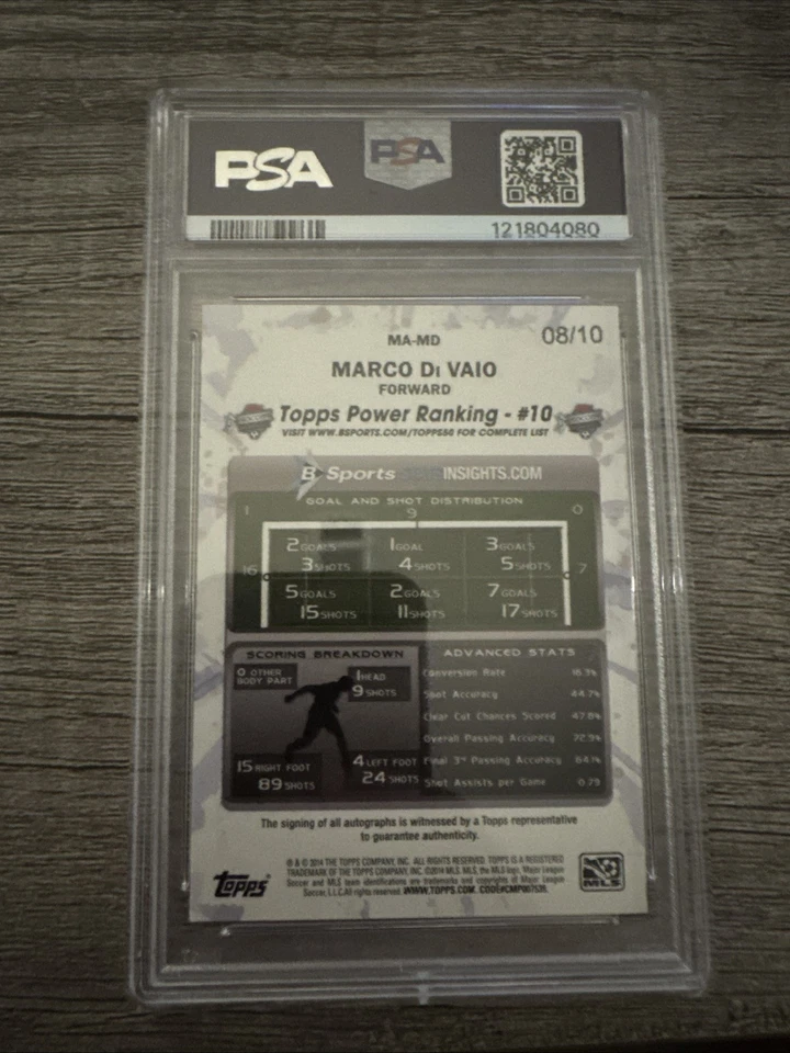 2014 Topps MLS Marco Di Vaio Auto-Black /10 SUPER RARE CF MONTREAL IMPACT PSA 9 - Image 2 of 2