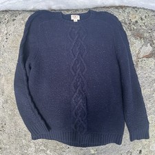 Brooks Brothers Mens Sweater Blue XL Fisherman Knit Crew Neck Red Fleece