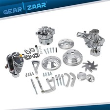 For Sbc Chevy V Belt Pulley W Bracket Kit Long Water Pump Alternator Ps Pump