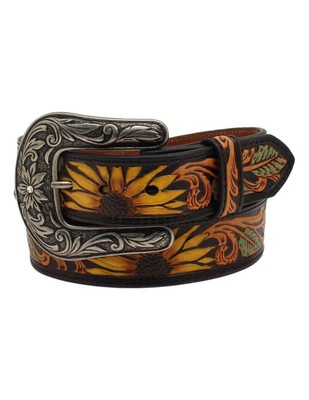 Nocona Western Belt Women Sunflower Tooled Removable Buckle N320002301