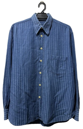 Ghiaia Indigo Blue Tones Stripe Cotton Vintage Shirt Made In Italy