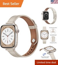 Stylish Slim Leather Strap for Apple Watch Series 1-10: Starlight Adjustable Fit