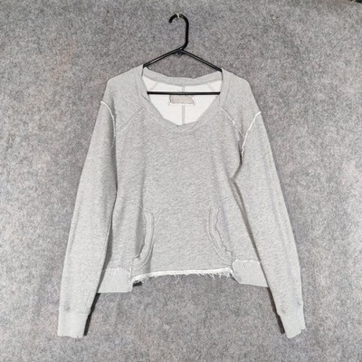 AllSaints Sweatshirt Gr. UK 10 grau distressed Kängurutasche roher Saum Daze