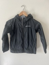 Columbia XS 6 7 Boys Black Hooded Windbreaker Jacket Lightweight Nylon
