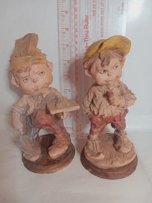 Vintage Terra Cotta Giuseppe Armani Capodimonte Figurines Working Boy Lot Of 2