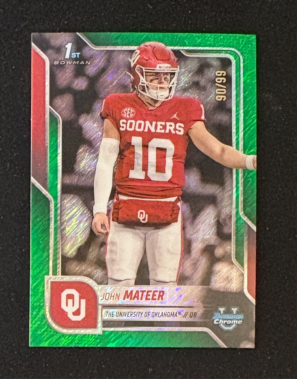 2025 Bowman University Chrome John Mateer 1st Bowman Green Shimmer Refractor /99