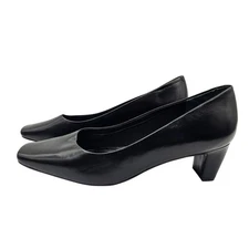 Easy Spirit Keynotes Black Leather Square Toe Block Heel Pumps Women Size 10W