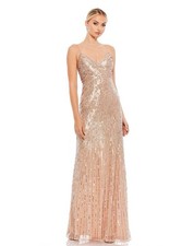 Mac Duggal Size 14 Gold 10817 Sequin Beaded Spaghetti Strap V-neck Gown Dress