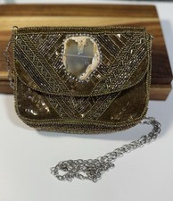 VTG Hand Beaded Crsbdy Bag Remvbl Chain 6.5 W x 5.0 H Made in India Chic Sleek