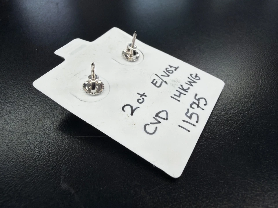 14K White Gold 2ct Total Diamond Round Lab Grown CVD Earrings E/VS1 No Cert - Image 3 of 3