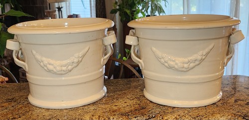 (2) Vintage Ceramiche I.M.A. Montelupo Jardinière Cache Pot, Cream/9" H/EUC