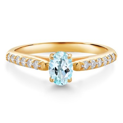 10K Yellow Gold Sky Blue Topaz and White Lab Grown Diamond Engagement Ring For
