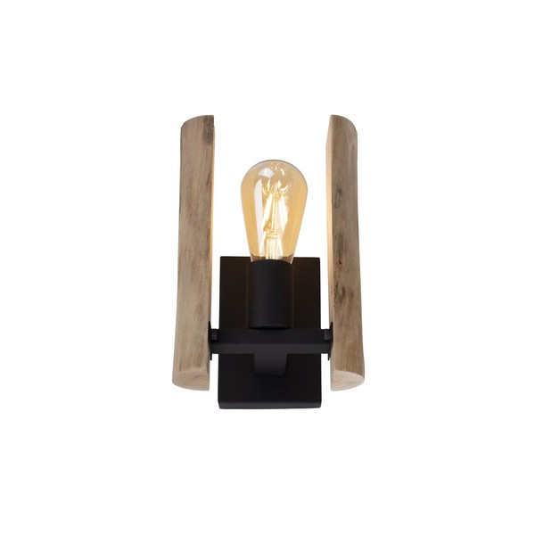 Wandleuchte Holz Metall H: 25 Cm Schwarz Natur E27 Vintage Design Wandlampe-image