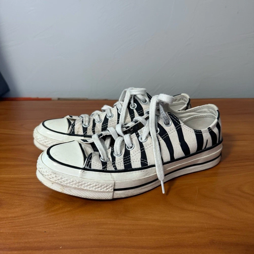 Sneaker Converse Oxford Chuck 70 basse archivio stampa zebrata nero bianco tela W7