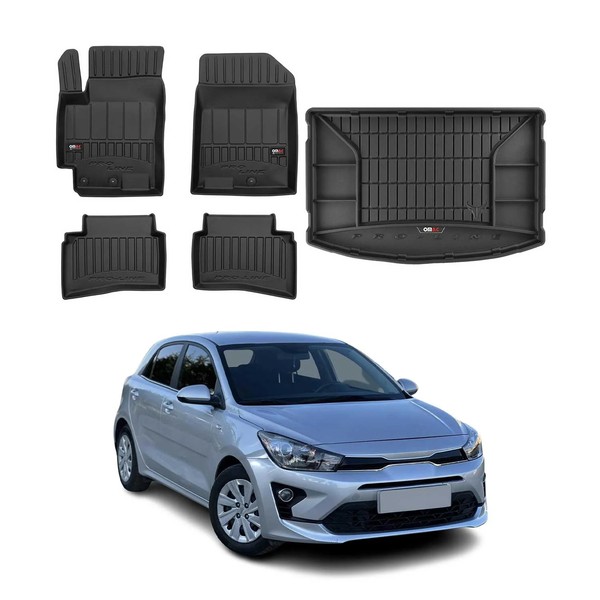Omac FußMatten & Kofferraumwanne Set FüR Kia Rio 2017-2020 Gummi TPE Schwarz 5X-image