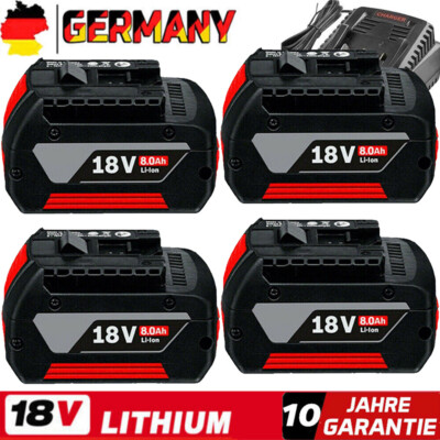4X 8,0Ah Akku für Bosch 18V Professional GSR BAT618 BAT609 BAT620 6,5/Ladegerät