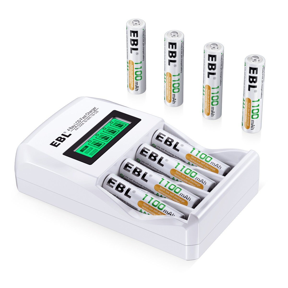 EBL 8-Pack 1100mAh AAA NiMH Rechargeable Batteries with LCD Smart Charger 1.2V-image