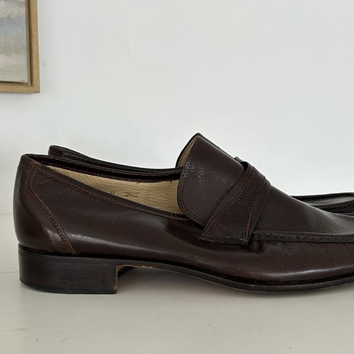 Mocassini Uomo Lazzaro Made in Italy Taglia 9 Suola Pelle Marrone Scuro Preppy Carriera - Foto 2 di 5