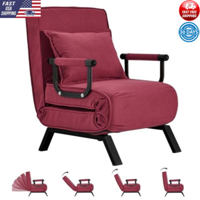 Convertible Sleeper Chair Tri-fold Armchair Adjustable Backrest Pillow Couch New