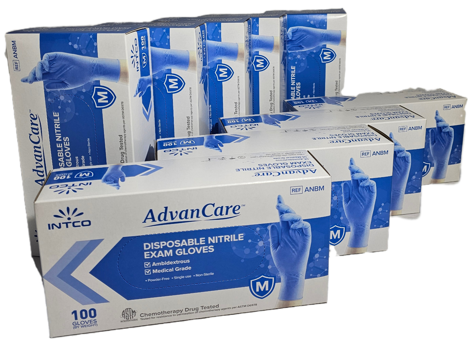INTCO AdvanCare Disposable Nitrile Exam Gloves, Medium, (9) Boxes
