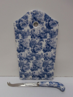 Formalities By Baum Bros Cheese Board & Knife Blue Floral Cottage Core Country