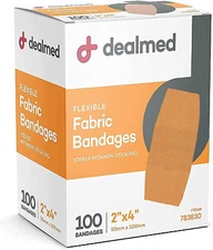 Dealmed 2" x 4" Flexible Fabric Adhesive Bandage, Box of 100