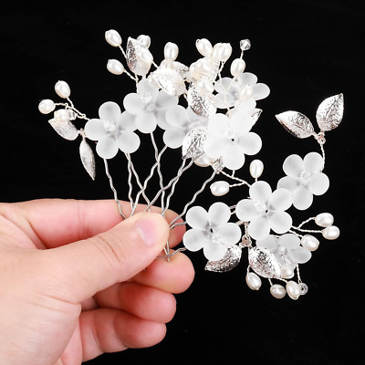 5Pcs Peal Flower Hair Pins Pearl Bridal Hair Pins Silver Wedding Hair Piece Wedd
