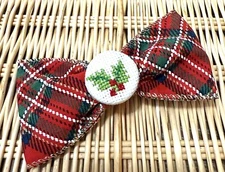 Christmas Red Tartan Plaid Pet Bow Tie ~ Collar Slide w Holly Berries 