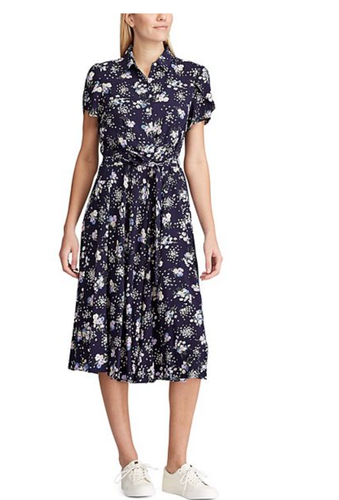 Blue Purple Floral Midi Dress 