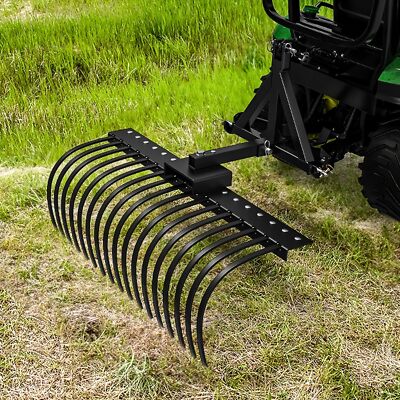 48'' Tractor Rake Attachment with 2'' Receiver for ATVs UTVs Lawn Tractors