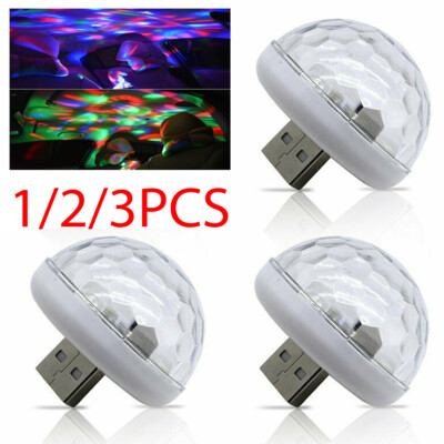 3 Mini USB Party Discokugel Licht Sound Aktiviert LED Auto Atmosphäre Bühnenlicht