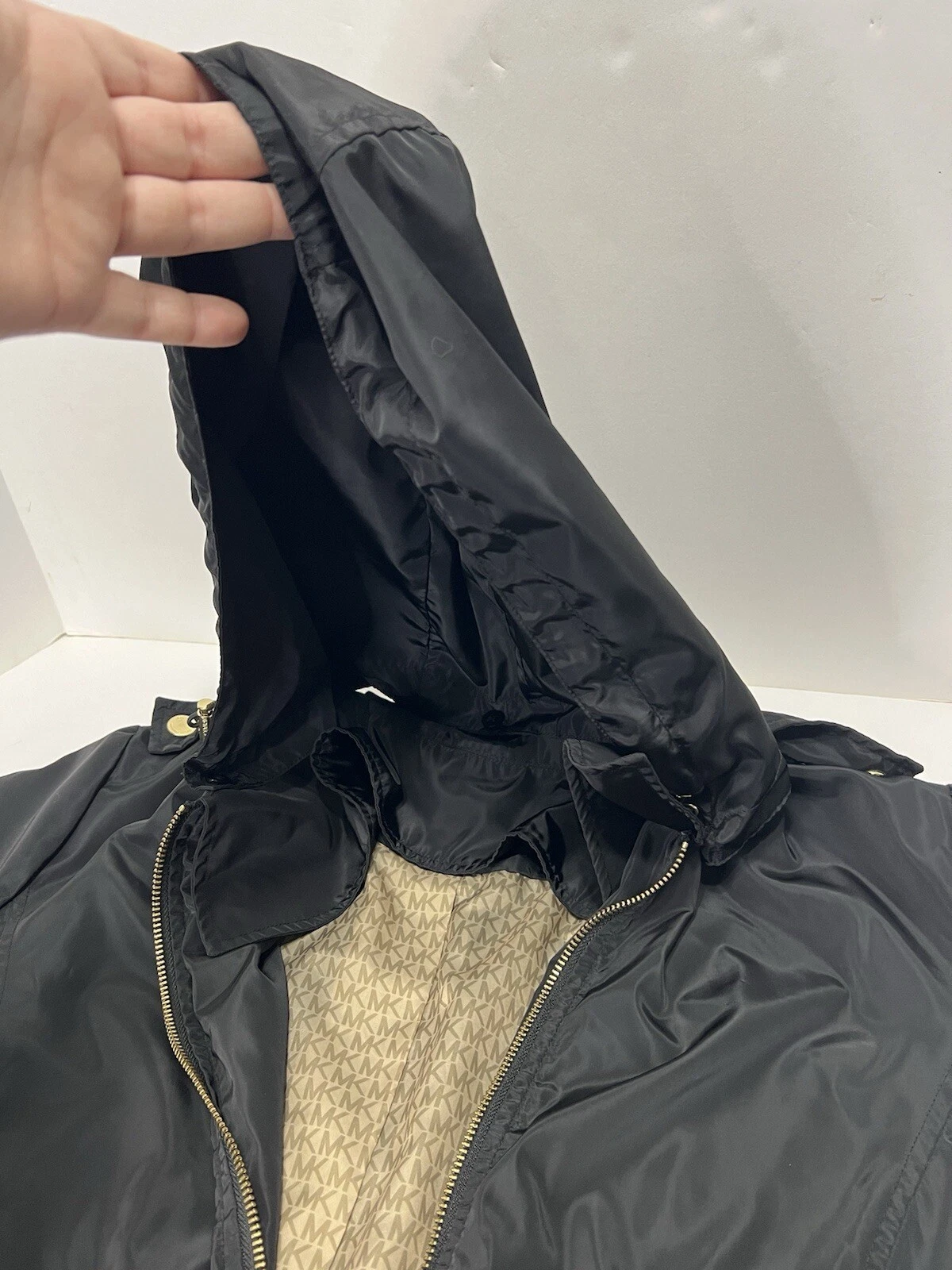 Michael Kors Giacca Trench Antipioggia Donna M Nero Impermeabile con Cappuccio