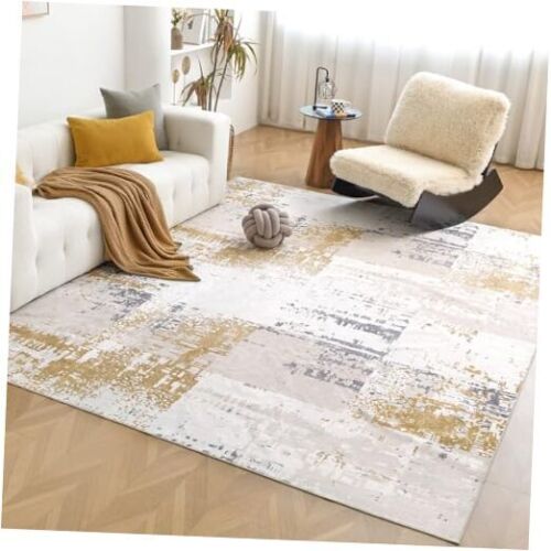 Machine Washable Rug - 5x7 Area Rug Low-Pile Non-Shedding 5' x 7' Yellow