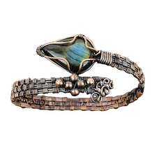 Gift For Women Jewelry Wire Wrapped Cuff Adjustable Bangle Copper Labradorite