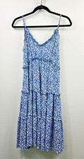 Lucy Dity Womens Sundress Blue Floral Fit Flare Zip Ruffles Rayon Large