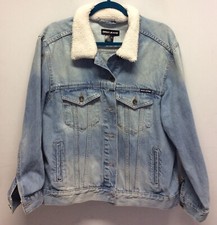 Unworn DKNY Denim Jacket With Fleece Collar L