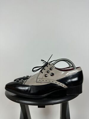 Men's Prada Studded Rhinestone Two-Tone Oxford Dress Leather Shoes