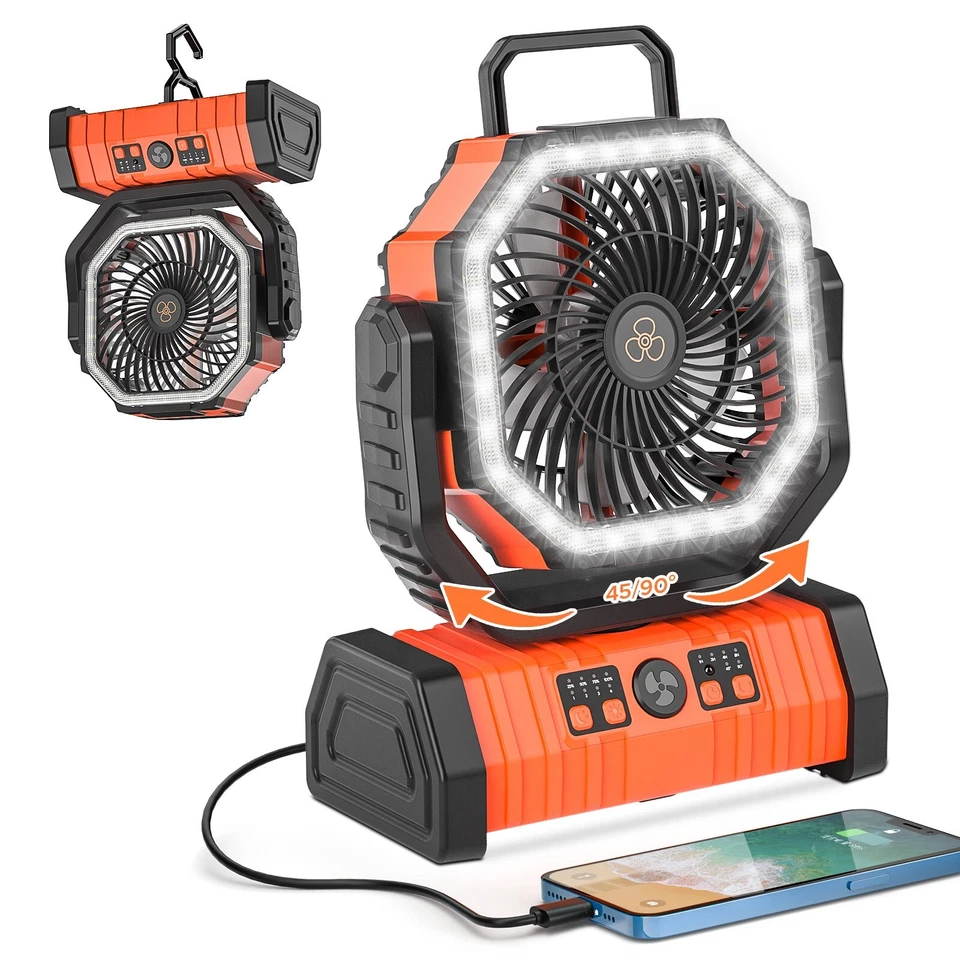 Ventilador portátil de camping con batería de hasta 96 horas con banco de energía recargable de 20000 mAh Foto 3 de 4
