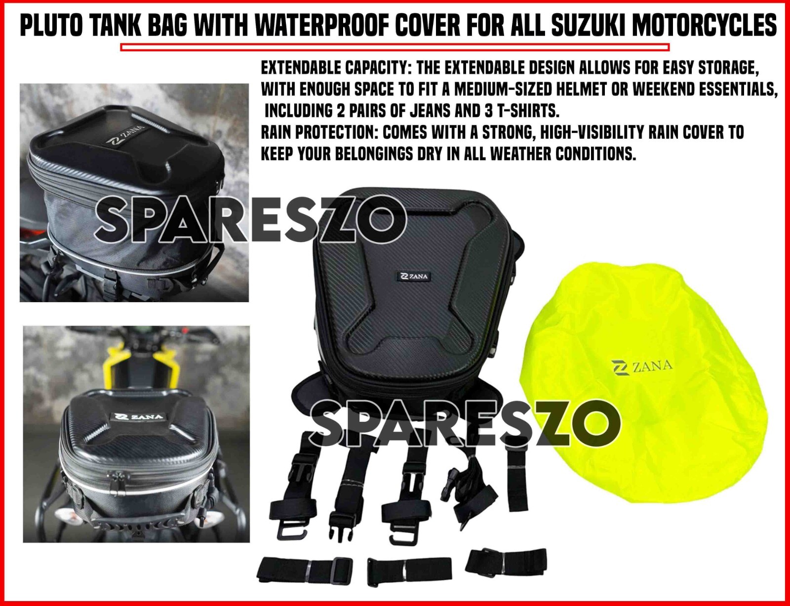 Waterproof PLUTO Tank Bag Compatible with Suzuki Motorcycles