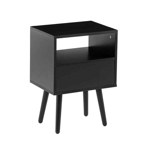 Black 15.75 in. Rattan Nightstand with Drawer and Solid Wood Legs - Picture 6 of 7