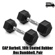 CAP Barbell, 10lb Coated Rubber Hex Dumbbell, Pair