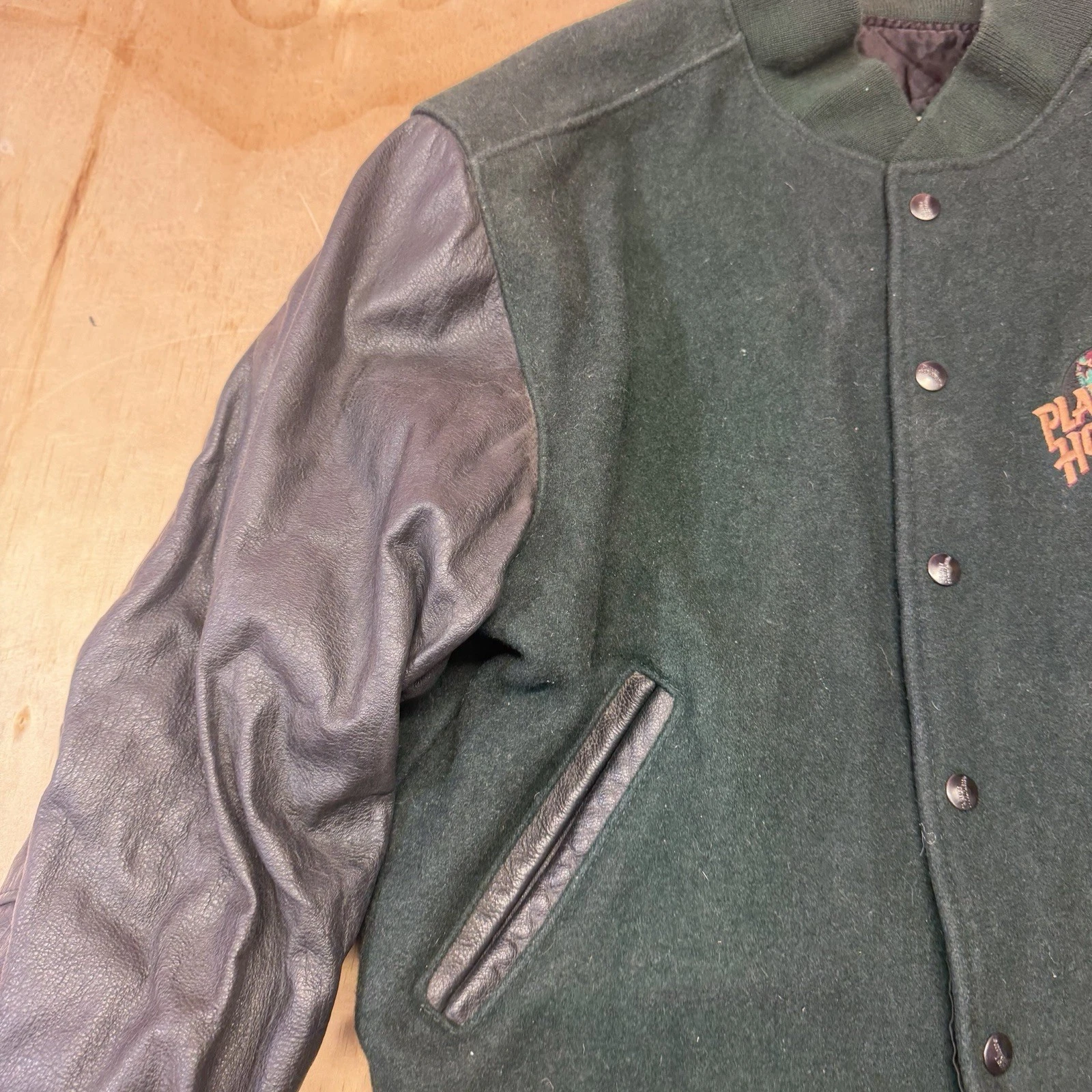 Planet Hollywood Nashville Button Up Jacket Leather Sleeves Large Embroidered image 4