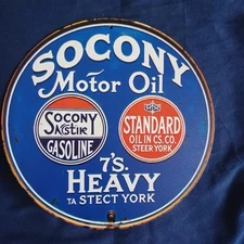 Socony Oil Round 8" Metal Sign Wall Art Man Cave Garage Bar Gas Station Gas Oil